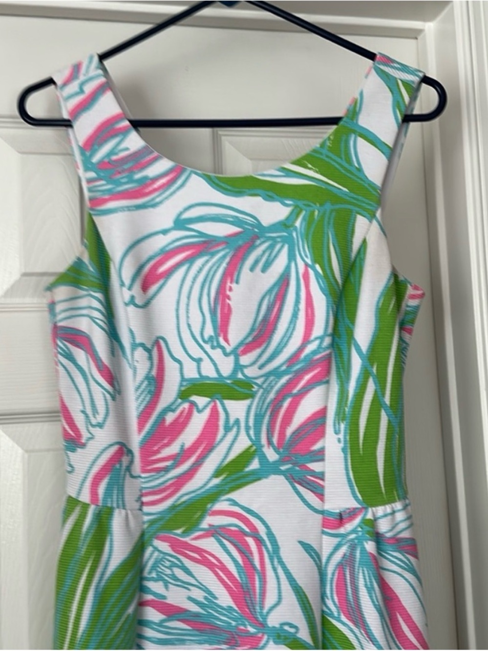 Lilly Pulitzer White Midi Dress with Pink & Green Floral Print - Picture 3 of 9